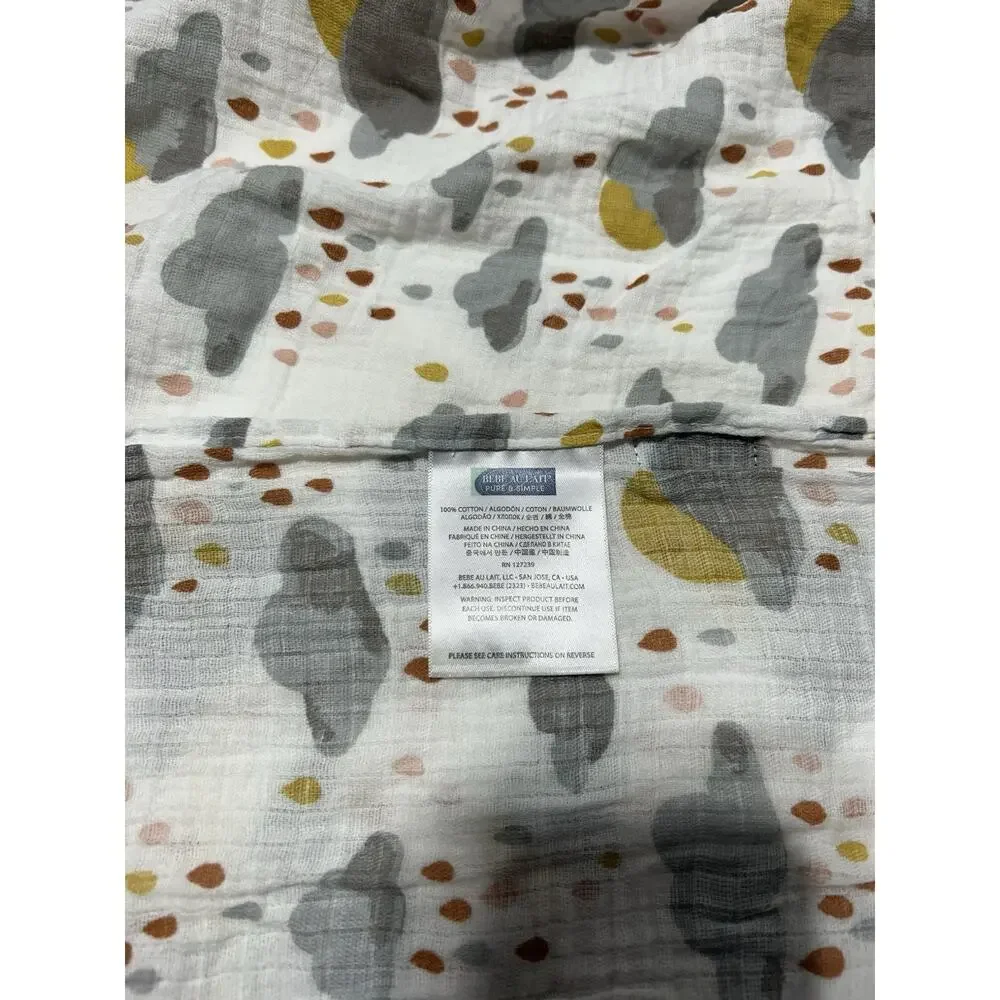 Bebe Au Lait Muslin Swaddle Blanket Rain Clouds Sun Gray Yellow Pure & Simple